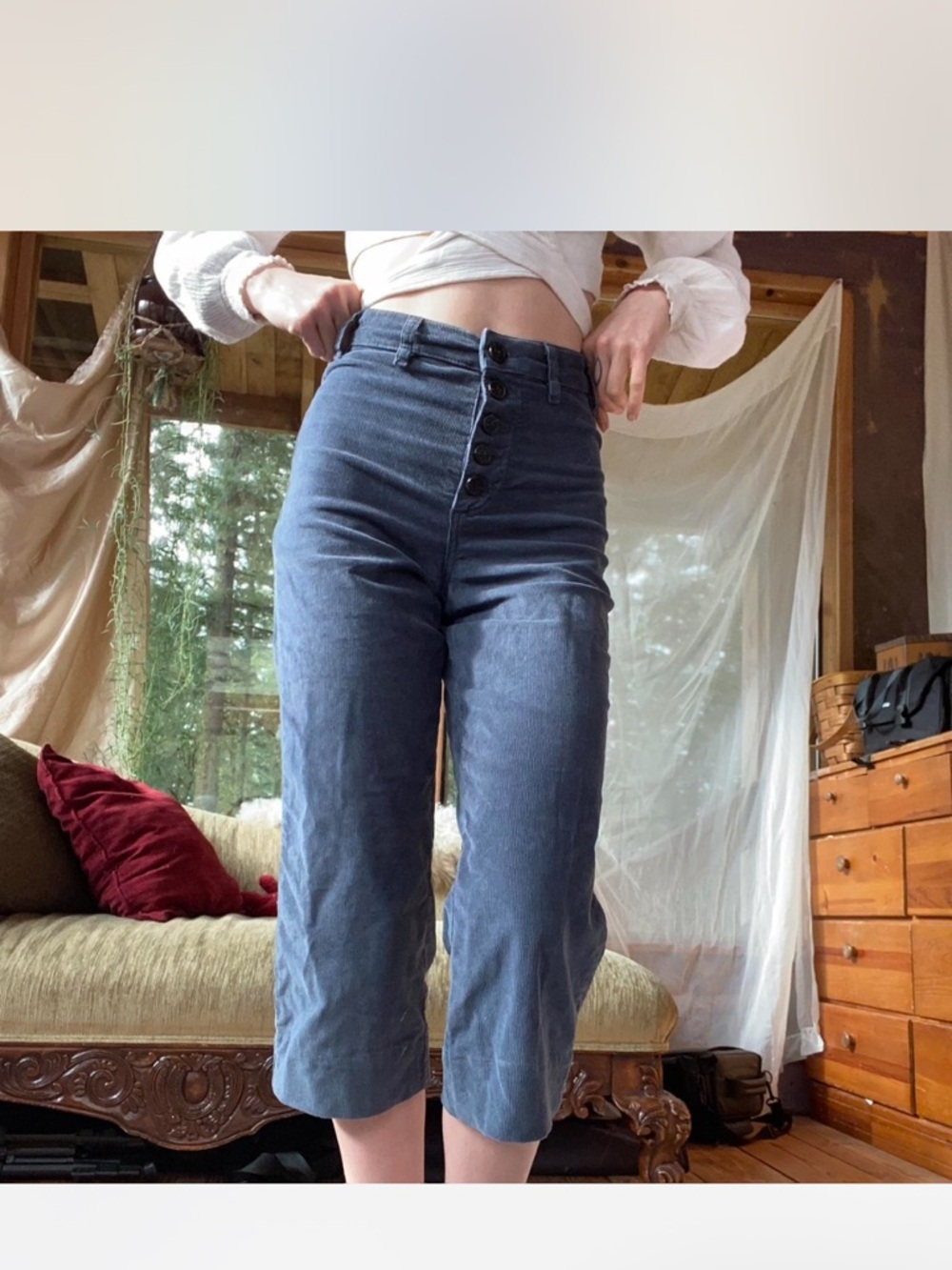 Marine Layer Slate Blue Button-Front Pants